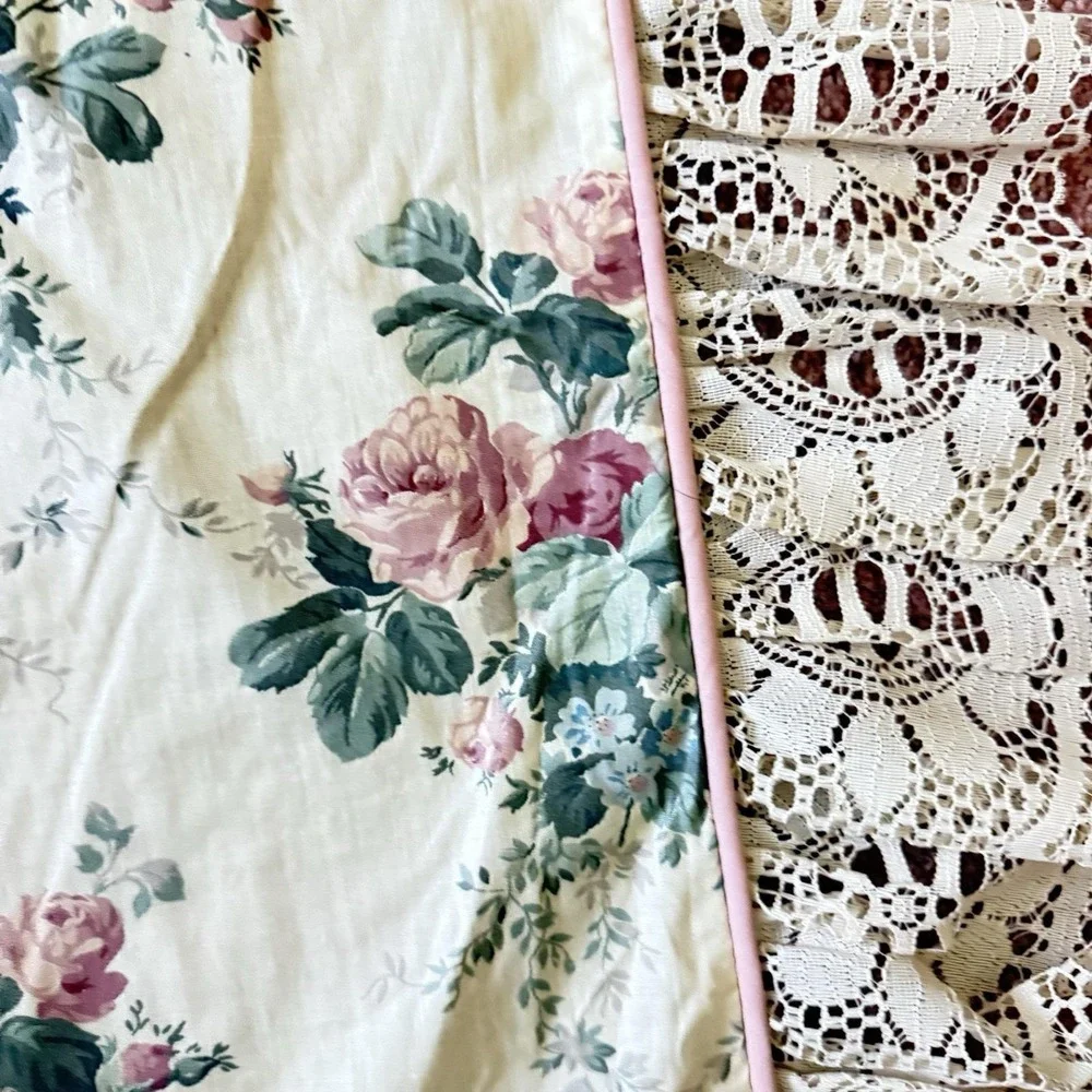 Vintage Croscill Chestnut Hill Rose Curtain Panels 3 Waterfall Valance Set 5Pc